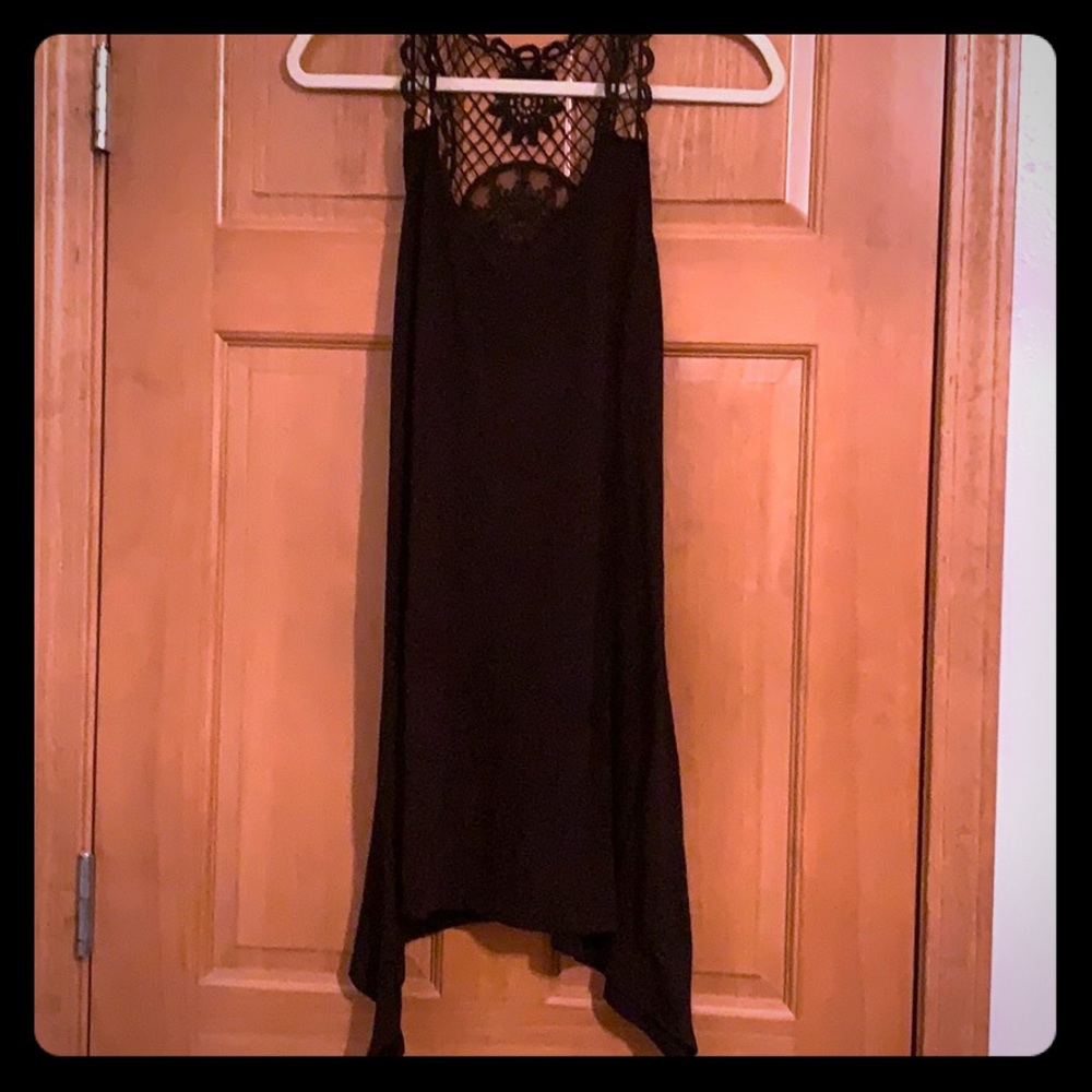 Long Crocheted-Like Back Black Tank
